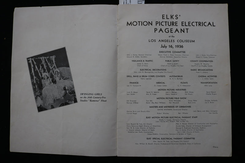 1936 JULY 16 ELKS MOTION PICTURE ELECTRICAL PAGEANT OFFICIAL PROGRAM - K 2457