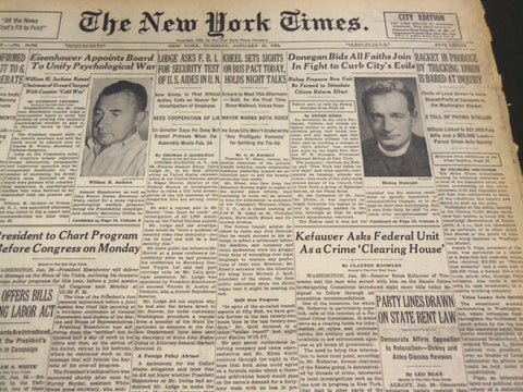1953 JANUARY 27 NEW YORK TIMES - KEFAUVER ASKS FOR CRIME CLEARING HOUSE- NT 4620