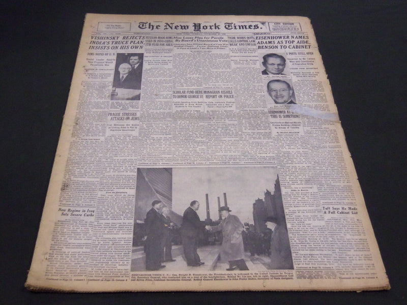 1952 NOV 25 NEW YORK TIMES - EISENHOWER NAMES ADAMS HISS LOSES PLEA - NT 4595