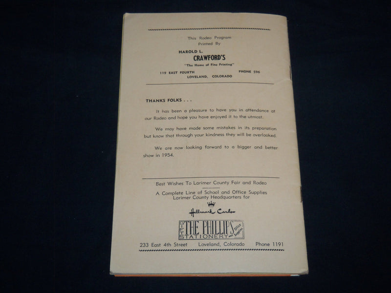 1953 AUGUST 17-18 LARIMER COUNTY RODEO PROGRAM - COLORADO - J 8595