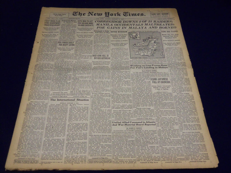 1942 JANUARY 5 NEW YORK TIMES - CORREGIDOR DOWNS 4 OF 21 RAIDERS - NT 1532