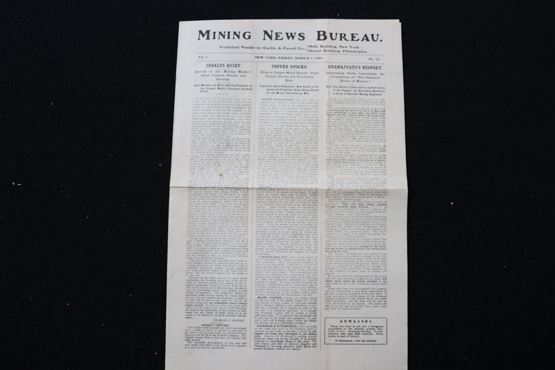 1909 MARCH 5 MINING NEWS BUREAU NEWSPAPER - CATLIN & POWELL CO. - K 2946