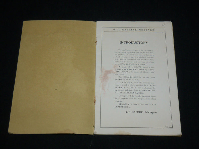 1920'S R. G. HASKINS STRAND FLEXIBLE SHAFT & MACHINERY CATALOGUE NO. 10 - J 6553