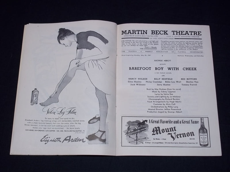 1947 PLAYBILL PROGRAMS LOT OF 2 - STAN MUSIAL & TED WILLIAMS BC'S - J 5580