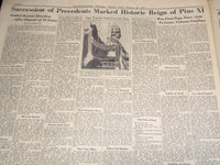 1939 FEBRUARY 10 JOURNAL EVERY EVENING NEWSPAPER - POPE PIUS DIES - NT 9447