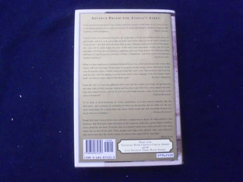 1998 ANGELA'S ASHES HARDCOVER BOOK - INSCRIBED BY FRANK MCCOURT - KD 8563