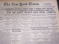 1924 JUNE 25 NEW YORK TIMES - HARRISON'S KEYNOTE STIRS A FUROR - NT 5069