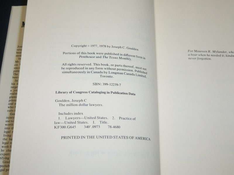 1978 THE MILLION DOLLAR LAWYERS BOOK INSCRIBED BY JOSEPH C. GOULDEN - D 438