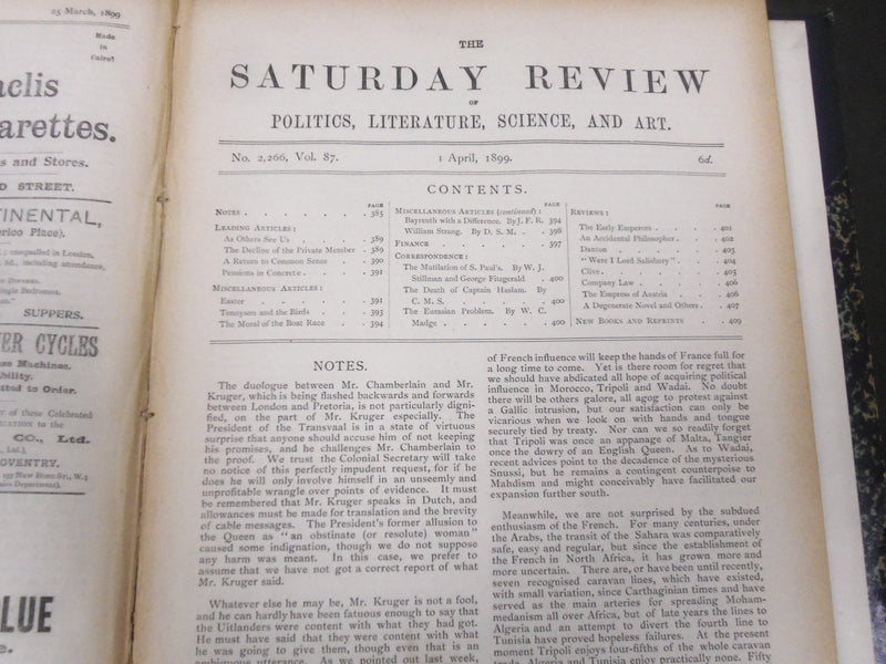 1899 SATURDAY REVIEW 2 BOUND VOLUMES - COMPLETE YR- PUBLISHED IN LONDON - R 1112