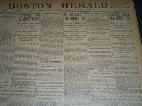 1910 AUGUST 27 THE BOSTON HERALD - WILLIAM JAMES PHILOSOPHER DIES - BH 151