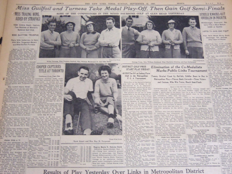 1937 SEPTEMBER 12 NEW YORK TIMES SPORTS SECTION- BUDGE BRATS VON CRAMM - NT 7007