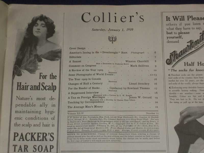 1910 JANUARY 1 COLLIER'S MAGAZINE - GREAT ILLUSTRATED COVER 'MCMX'- ST 6695