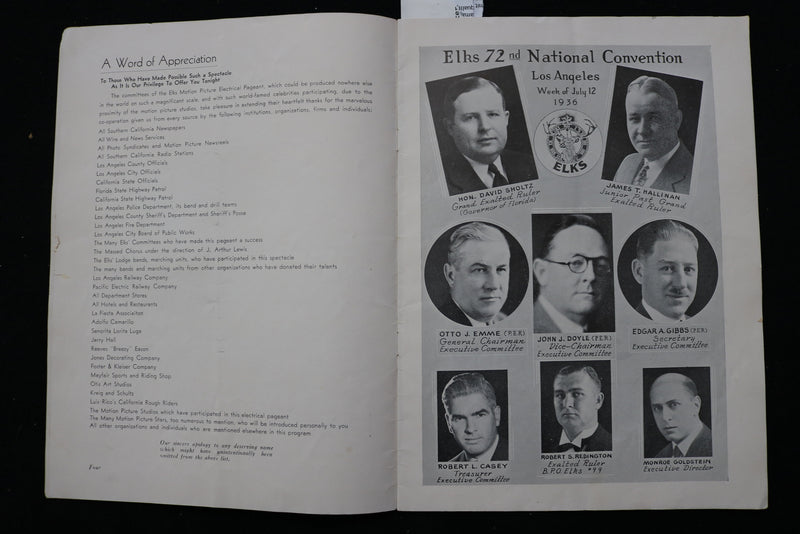 1936 JULY 16 ELKS MOTION PICTURE ELECTRICAL PAGEANT OFFICIAL PROGRAM - K 2457