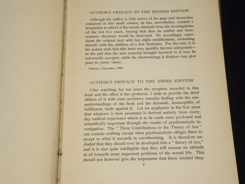1930 THREE CONTRIBUTIONS TO THE THEORY OF SEX BOOK BY SIGMUND FREUD - KD 4505F