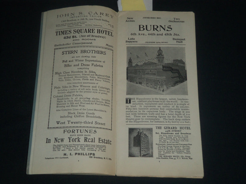 1906 NEW YORK HIPPODOME A SOCIETY CIRCUS PROGRAM - NICE ADS - J 4223