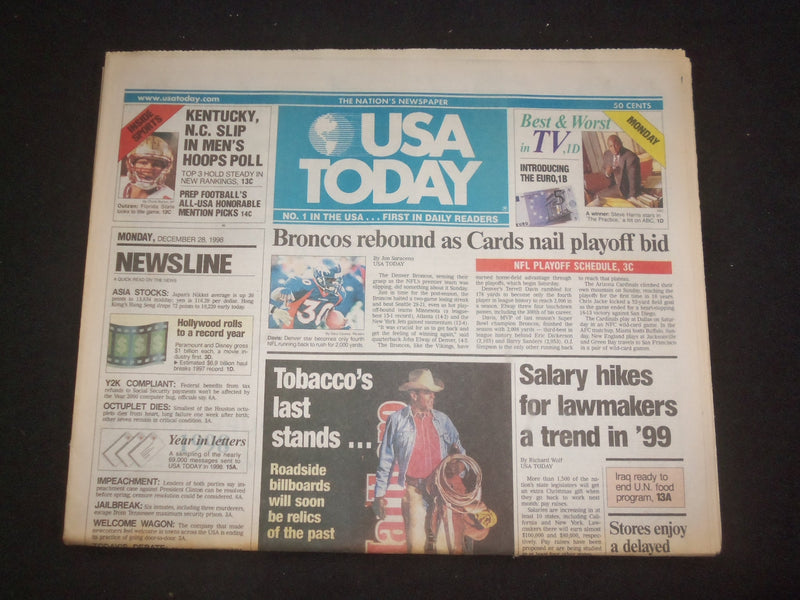 1998 DECEMBER 28 USA TODAY NEWSPAPER -SALARY HIKES FOR LAWMAKERS IN '99- NP 7980