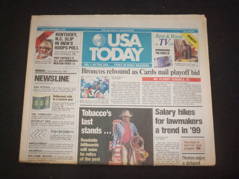 1998 DECEMBER 28 USA TODAY NEWSPAPER -SALARY HIKES FOR LAWMAKERS IN '99- NP 7980