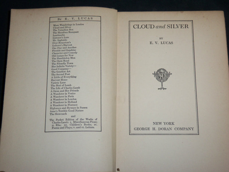 1916 CLOUDS AND SILVER HARDCOVER BOOK BY E. V. LUCAS - KD 6689