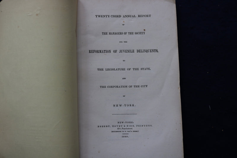 1848 REFORMATION OF JUVENILE DELINQUENTS REPORT SOFTCOVER BOOK - K 838