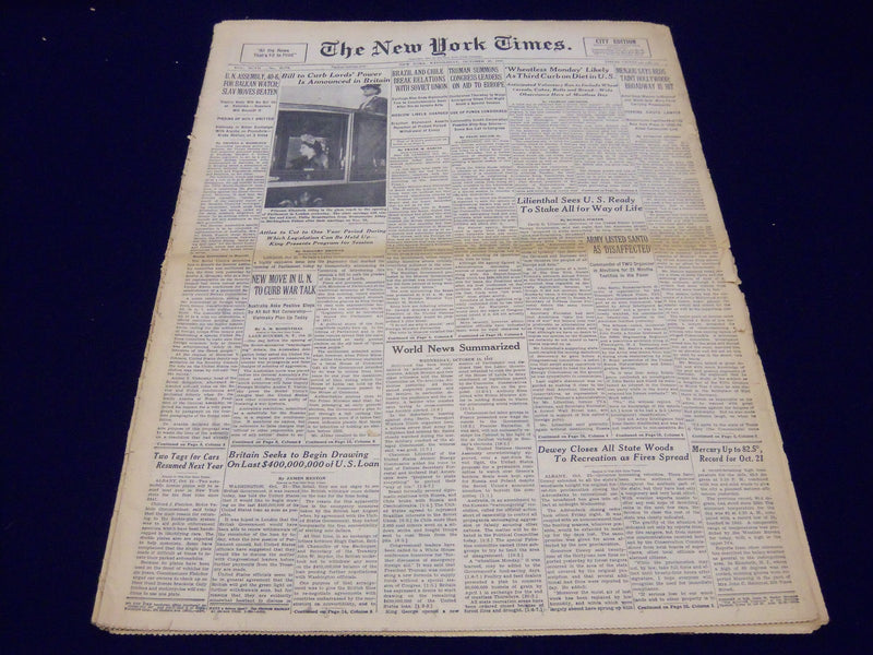 1947 OCT 22 NEW YORK TIMES - MENJOU SAYS REDS TAINT HOLLYWOOD - NT 75