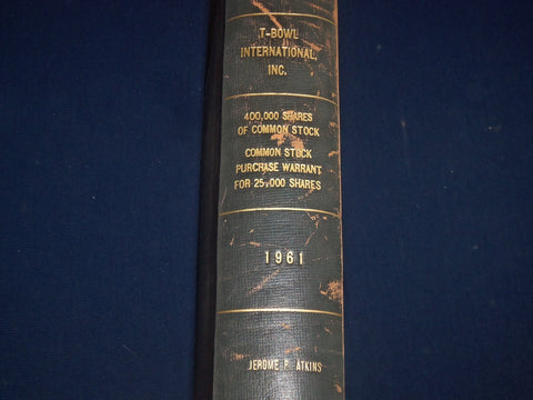 1961 T-BOWL INTERNATIONAL INC. COMMON STOCK SHARES OFFERING VOLUME - KD 3072