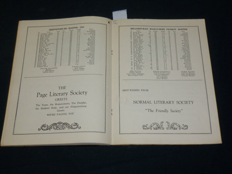 1941 NOV 8 MILLERVILLE STATE VS. SHIPPENSBURG STATE FOOTBALL PROGRAM - J 5966