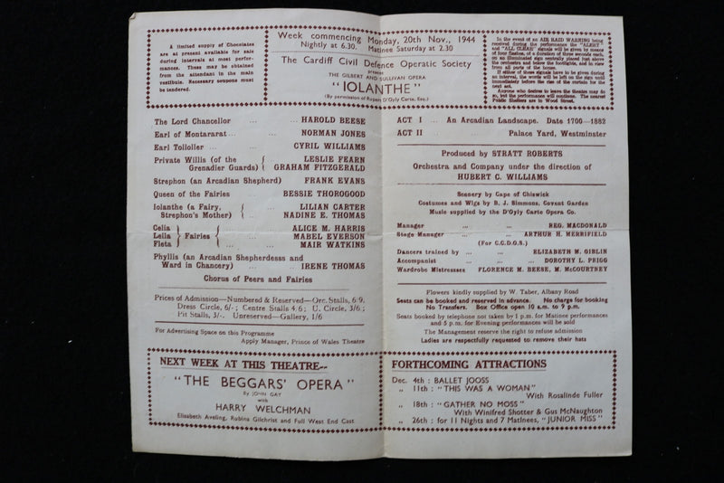1944-1945 PRINCE OF WALES THEATRE CARDIFF PROGRAMME - LOT OF 3 - K 2797