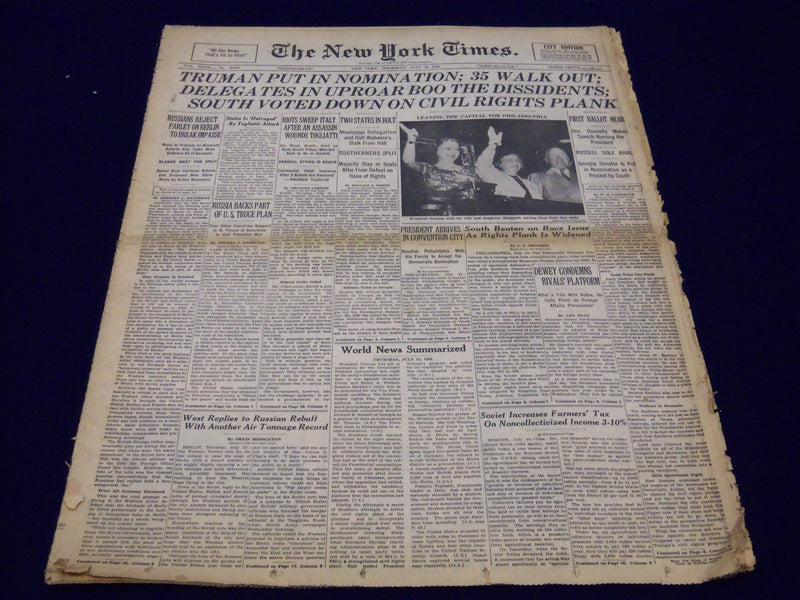 1948 JUL 15 NEW YORK TIMES - TRUMAN PUT IN NOMINATION, 35 WALKOUT - NT 156