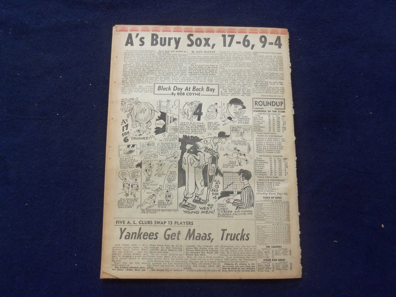 1958 JUNE 16 BOSTON RECORD AMERICAN NEWSPAPER-ADAMS' WIFE TELL GIFT SWAP-NP 6270