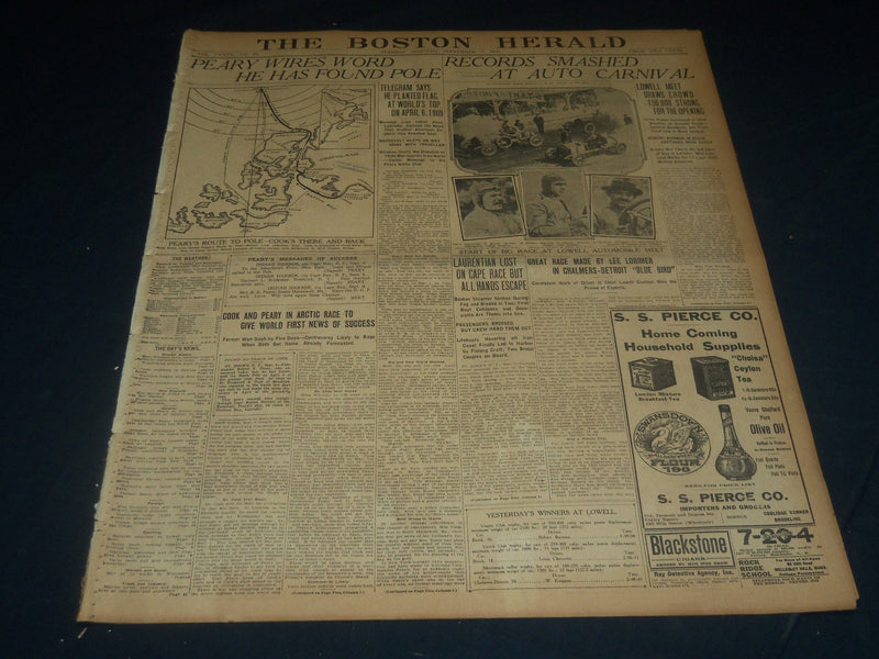 1909 SEPTEMBER 7 THE BOSTON HERALD - PEARY WIRES WORD HE HAS FOUND POLE - BH 204