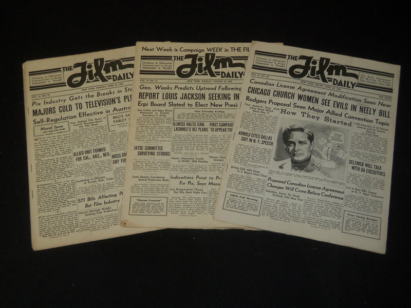 1938-1939 THE FILM DAILY NEWSPAPER LOT OF 3 - JUAREZ - BOY MEETS GIRL - JC 47
