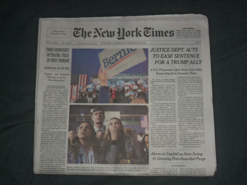 2020 FEBRUARY 12 NEW YORK TIMES - JUSTICE DEPT TO EASE SENTENCE FOR ROGER STONE