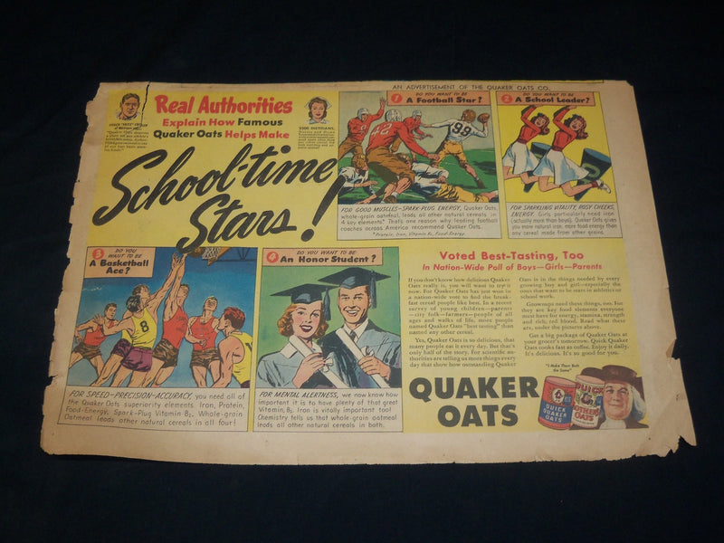 1945 QUAKER OATS FOOTBALL COLOR COMIC ADS LOT OF 3 - CRISLER - CRAVATH - NP 5382