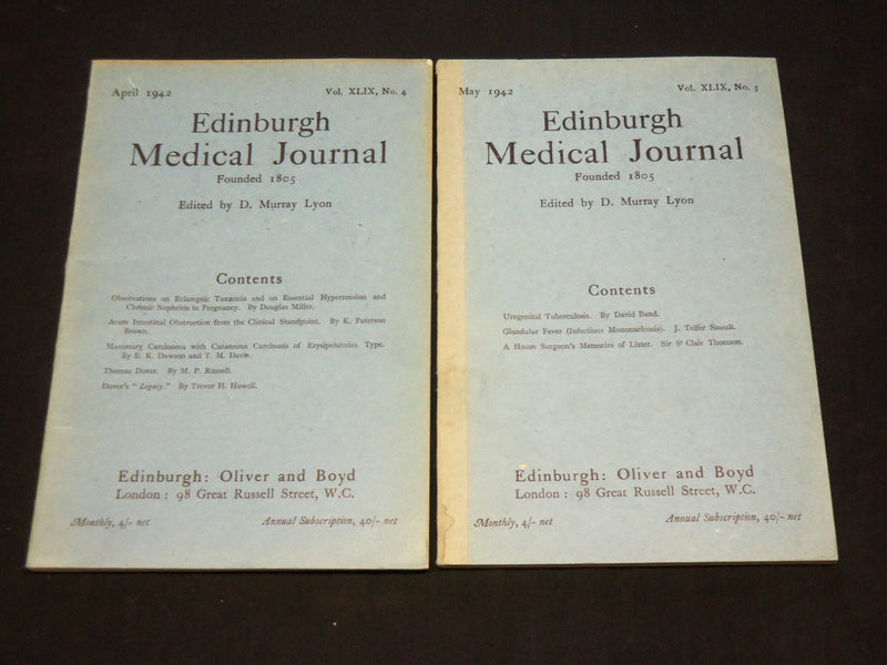 1942 APRIL & MAY EDINBURGH MEDICAL JOURNAL MAGAZINE LOT OF 2- WR 572E