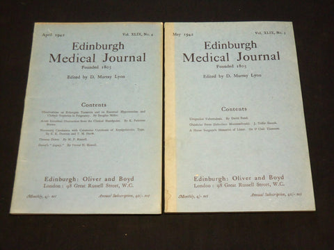 1942 APRIL & MAY EDINBURGH MEDICAL JOURNAL MAGAZINE LOT OF 2- WR 572E