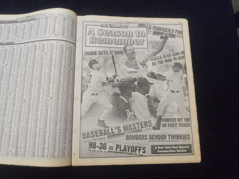 1998 SEP 24 NEW YORK POST NEWSPAPER - SAMMY SOSA HITS HR #S 64 & 65 - NP 6076