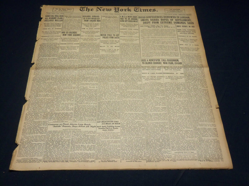 1921 JULY 7 NEW YORK TIMES NEWSPAPER- 400 EX-SOLDIERS NEW YORK SUICIDES- NT 8696