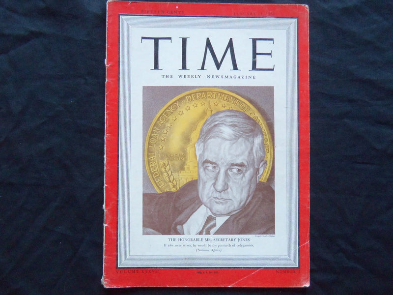 1941 JANUARY 13 TIME MAGAZINE - MR. SECRETARY JESSE JONES - T 747