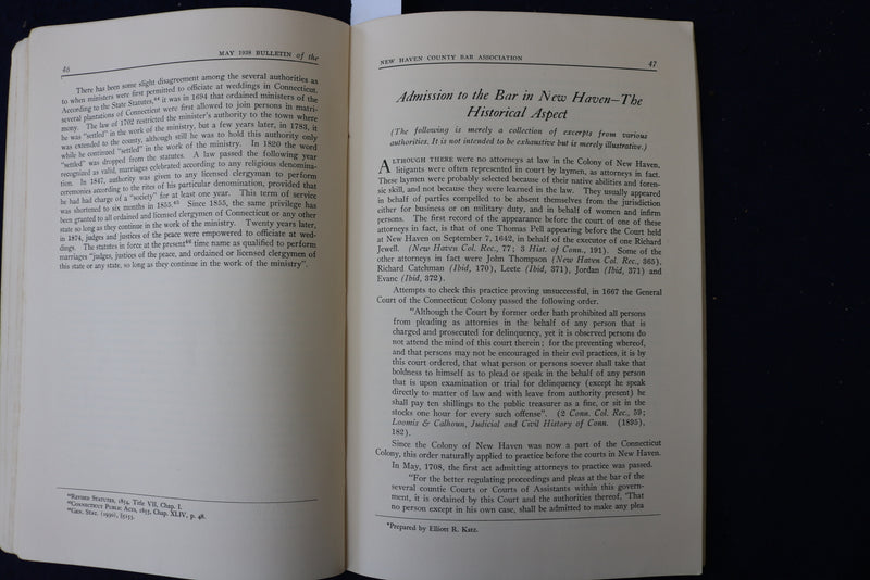 1938 MAY NEW HAVEN COUNTY BAR ASSOCIATION BULLETIN SOFTCOVER BOOK - K 964