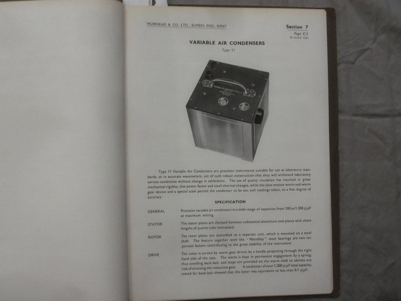 1935 MUIRHEAD & CO. LTD EQUIPMENT CATALOG - PUBLISHED IN UNITED KINGDOM - K 258