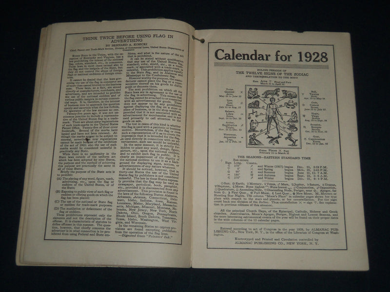 1928 EVERYDAY ALMANAC AND HOME HELPS SOFTCOVER BOOK - MAURER CO. - J 4005