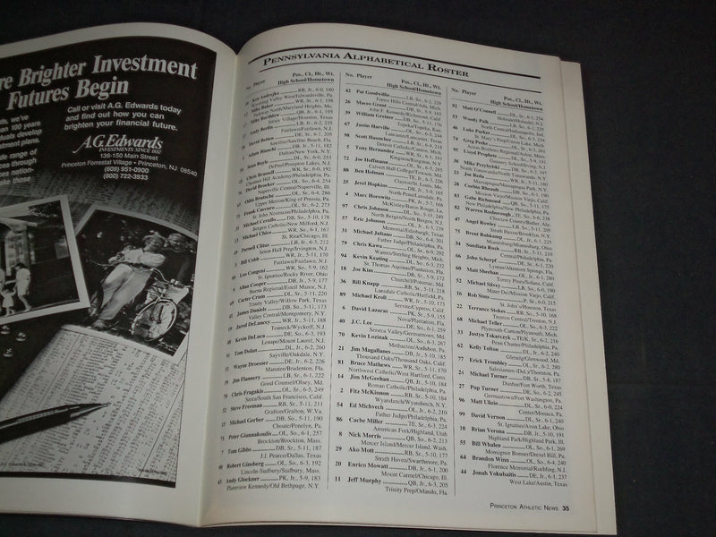 1992 NOVEMBER 7 PRINCETON VS. PENNSYLVANIA FOOTBALL PROGRAM - J 3742