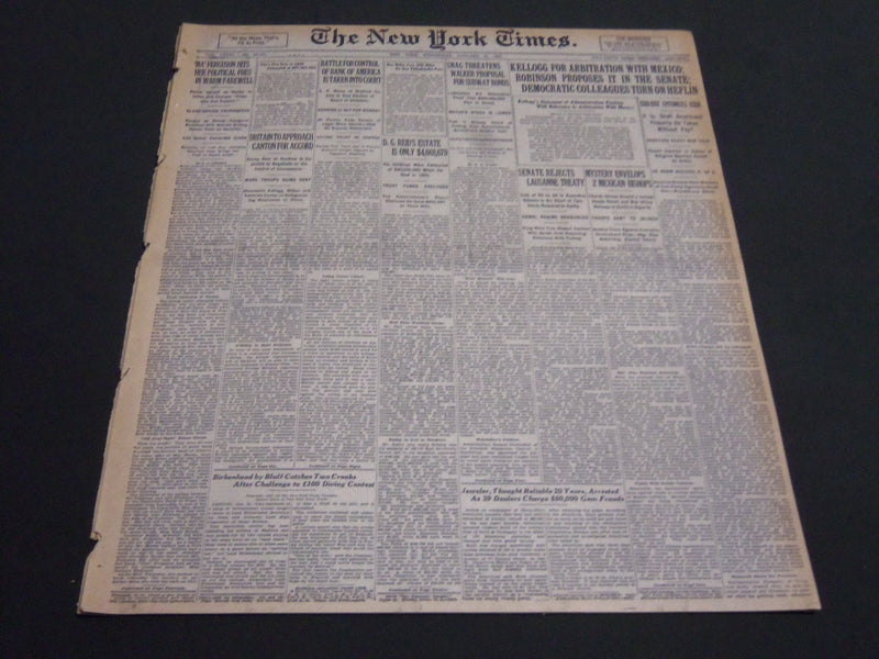 1927 JANUARY 19 NEW YORK TIMES - KELLOGG FOR ARBITRATION WITH MEXICO - NT 7135