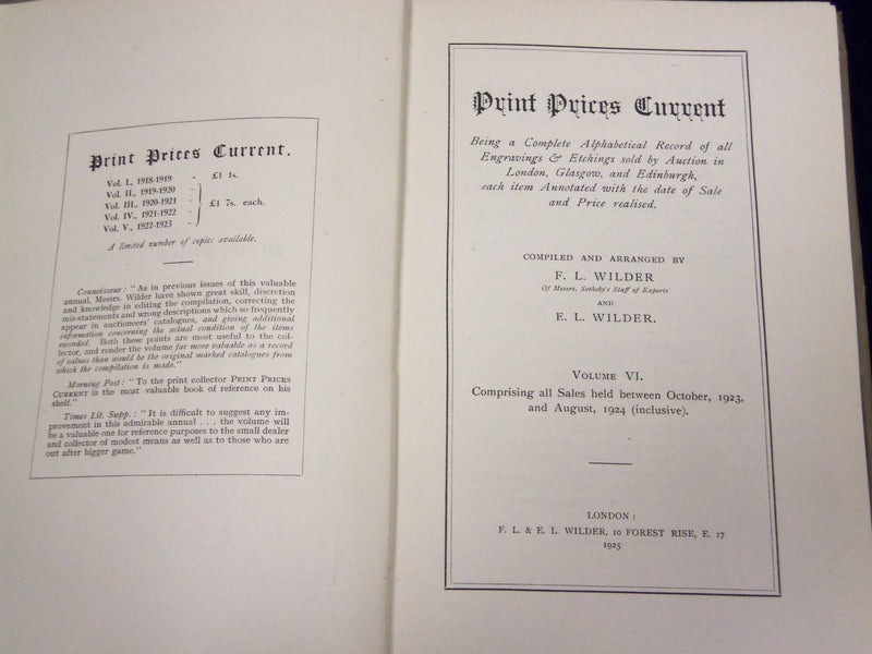 1925 PRINT PRICES CURRENT BOOK VOLUME NO. 6 F. L & E. L WILDER - KD 2056E