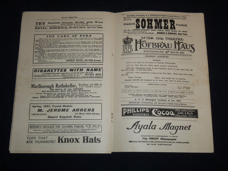 1907 THE MAN OF THE HOUR THEATRE PROGRAM - FAIRBANKS - SAVOY THEATRE - J 9015