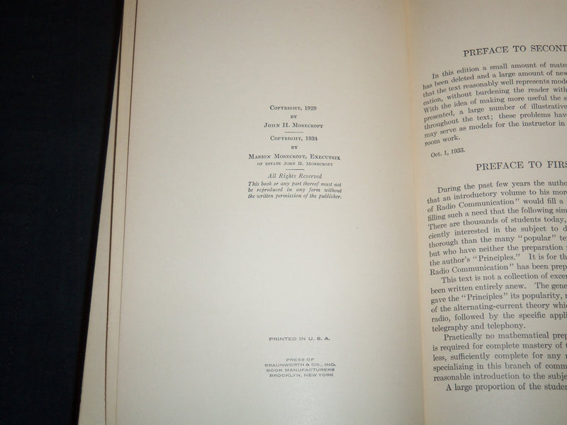 1934 ELEMENTS OF RADIO COMMUNICATION BOOK BY JOHN H. MORECROFT - KD 5294H