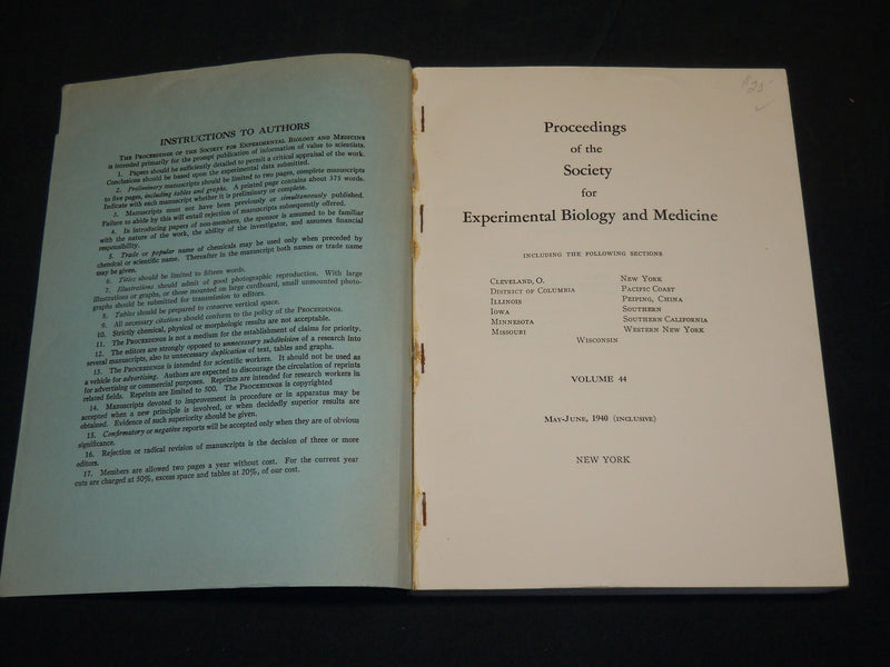 1929-1953 EXPERIMENTAL BIOLOGY & MEDICNIE SOCIETY PROCEEDINGS LOT OF 10- WR 336B