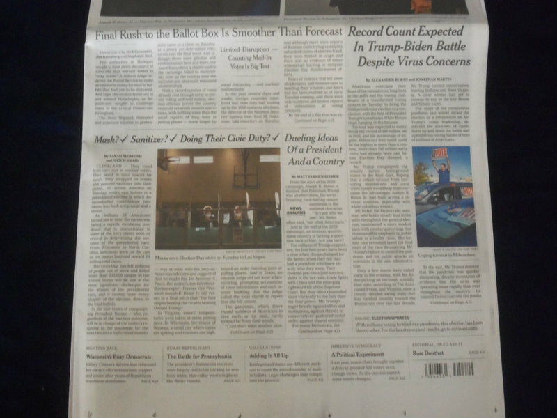 2020 NOV 4 NEW YORK TIMES - TURNOUT SOARS, ALONG WITH SUSPENSE, NATION IN TUMULT