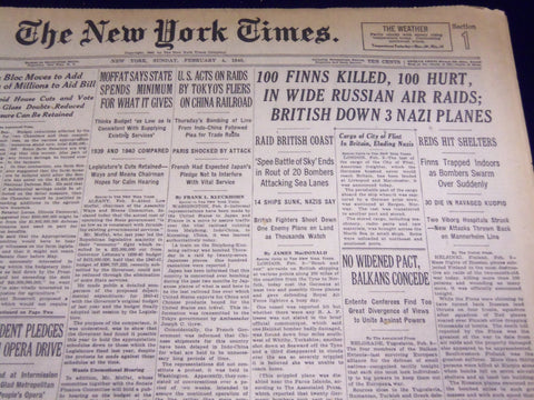 1940 FEBRUARY 4 NEW YORK TIMES - 100 FINNS KILLED 100 HURT - NT 2730