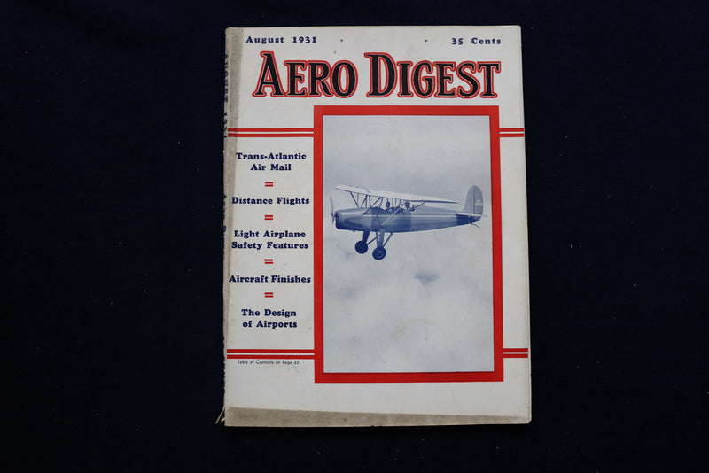 1931 AUG AERO DIGEST MAGAZINE - FAIRCHILD 22 BY KREIDER REISNER COVER - E 11269